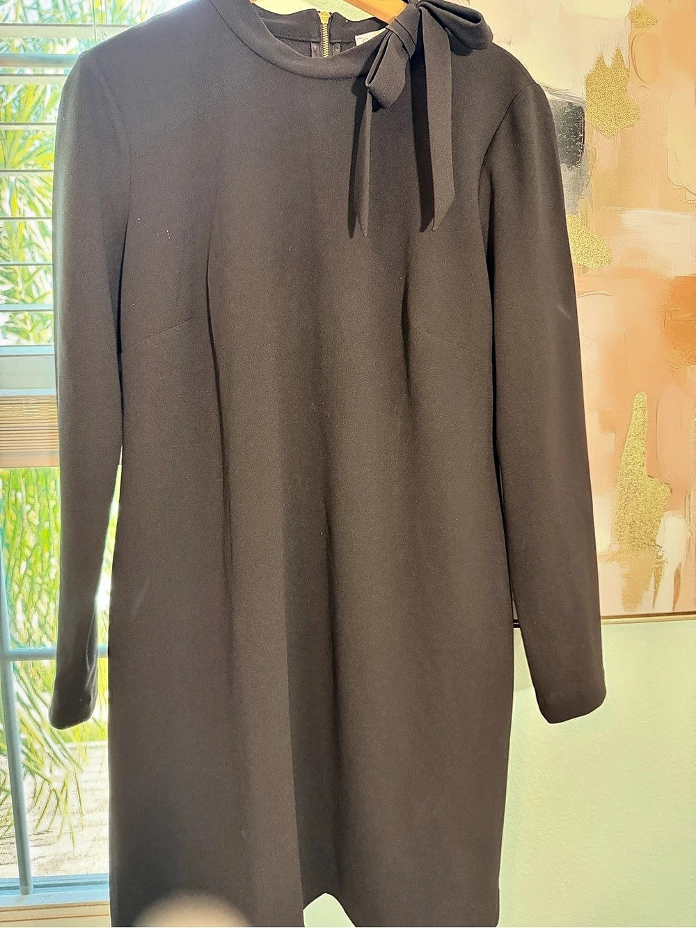Calvin Klein Tie Neck Long Sleeve Shift Dress Black Size 14
